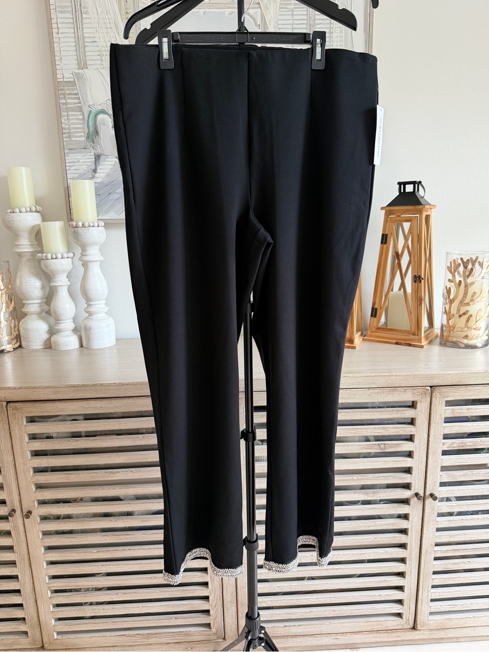 Slim Factor by Investments Plus Size Wide Leg Pant with Rhinestone Hem